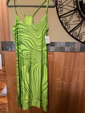 Beyond Yoga Neon Green Swirl Tank Dress